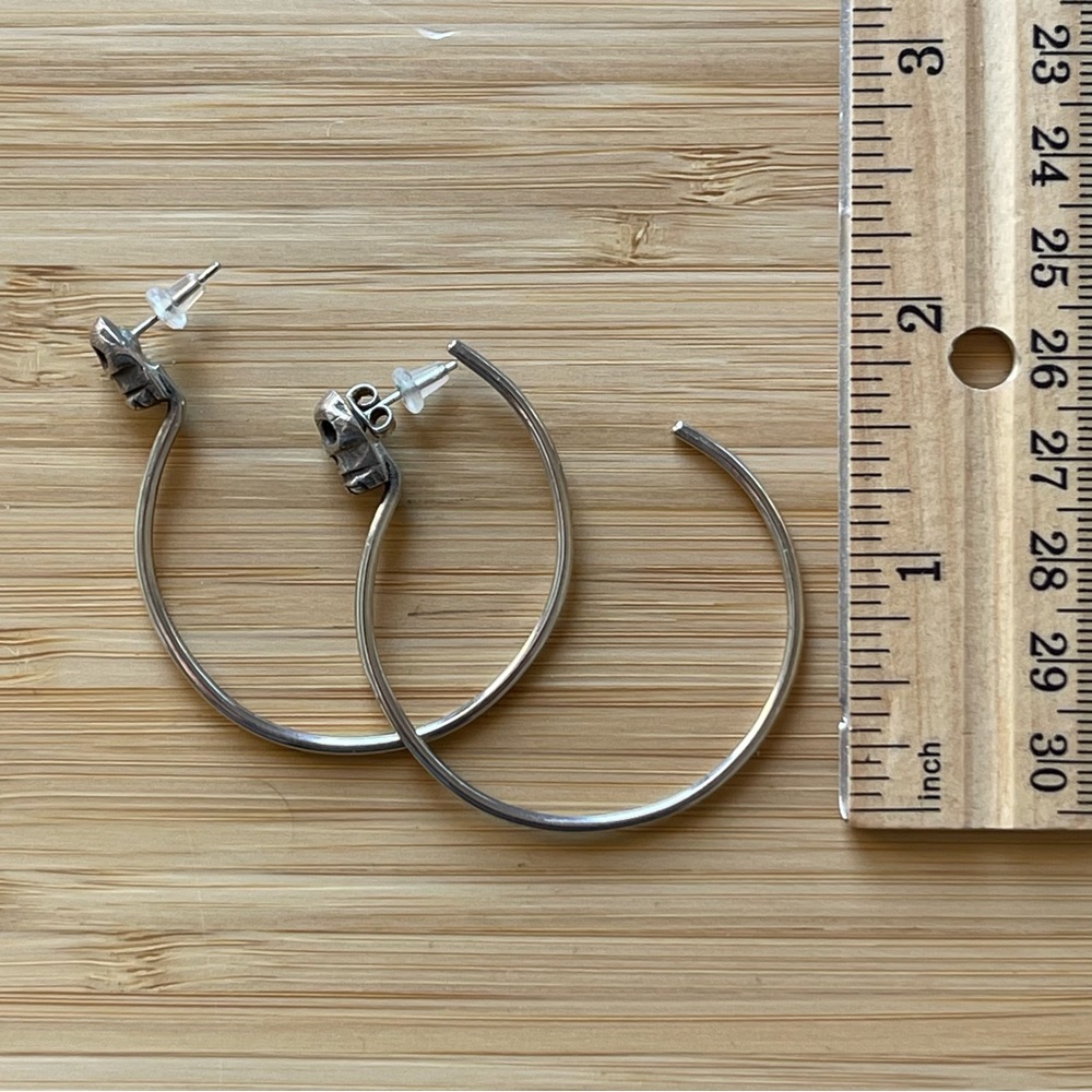 Skull Stud Hoop Earrings Sterling Silver 2” - Picture 8 of 8